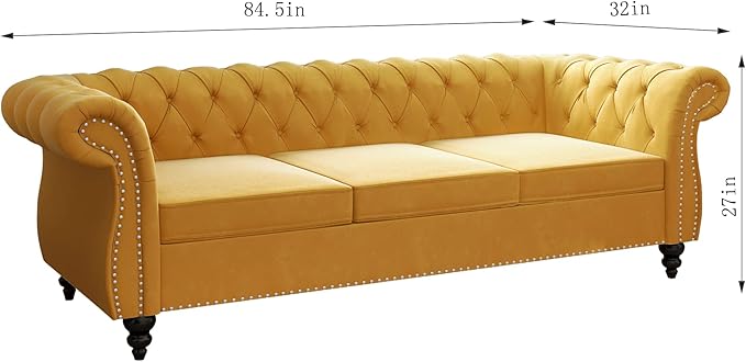 ORRD 2 Piece Living Room Set, Velvet Chesterfield Sofa Couch Chair