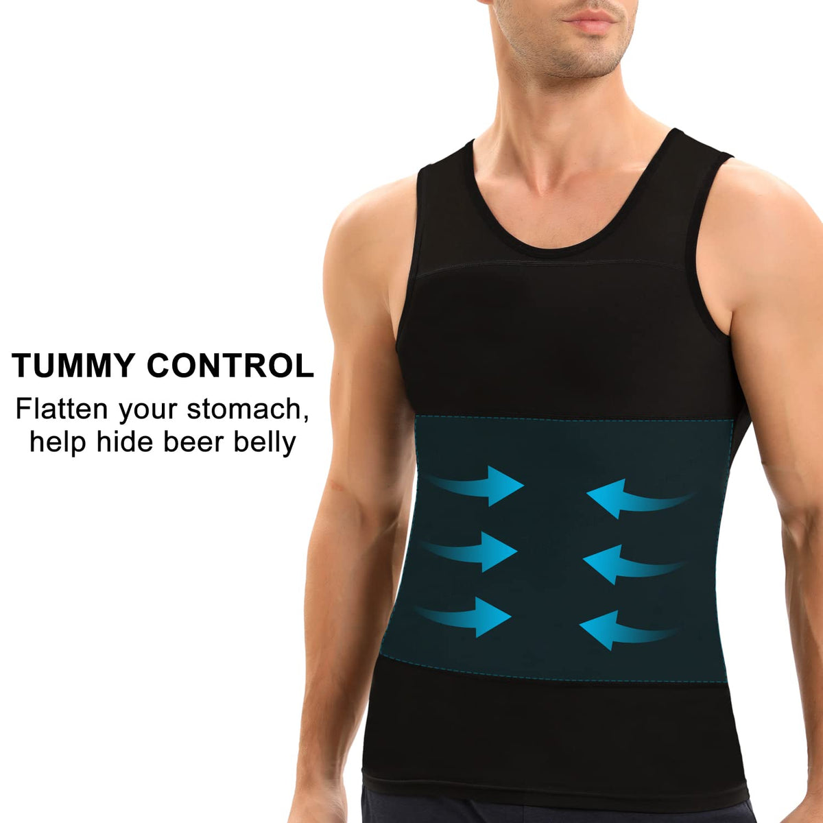 Lgtfy Mens Gynecomastia Compression Shirts, Slimming Body Shaper Tank Top, Tummy Control Undershirts - Change in Seconds Black