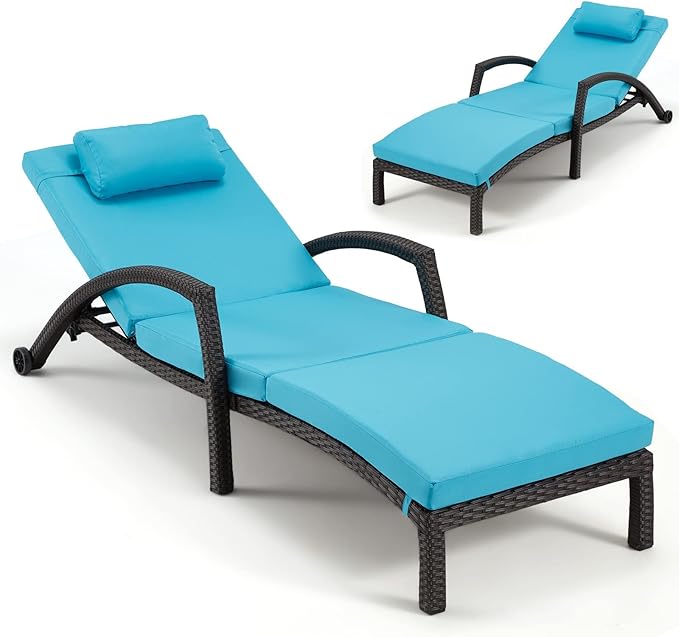 HOMREST Outside Chaise Lounge Chairs Set of 2, Adjustable 5 Position Outdoor PE