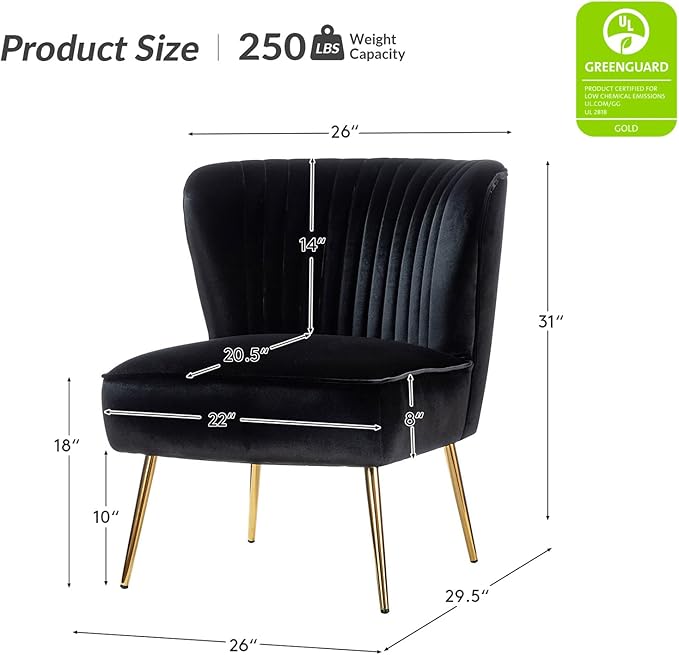 HULALA Home Velvet Accent Chair Set of 2, Modern Armless Upholstered Side Chair