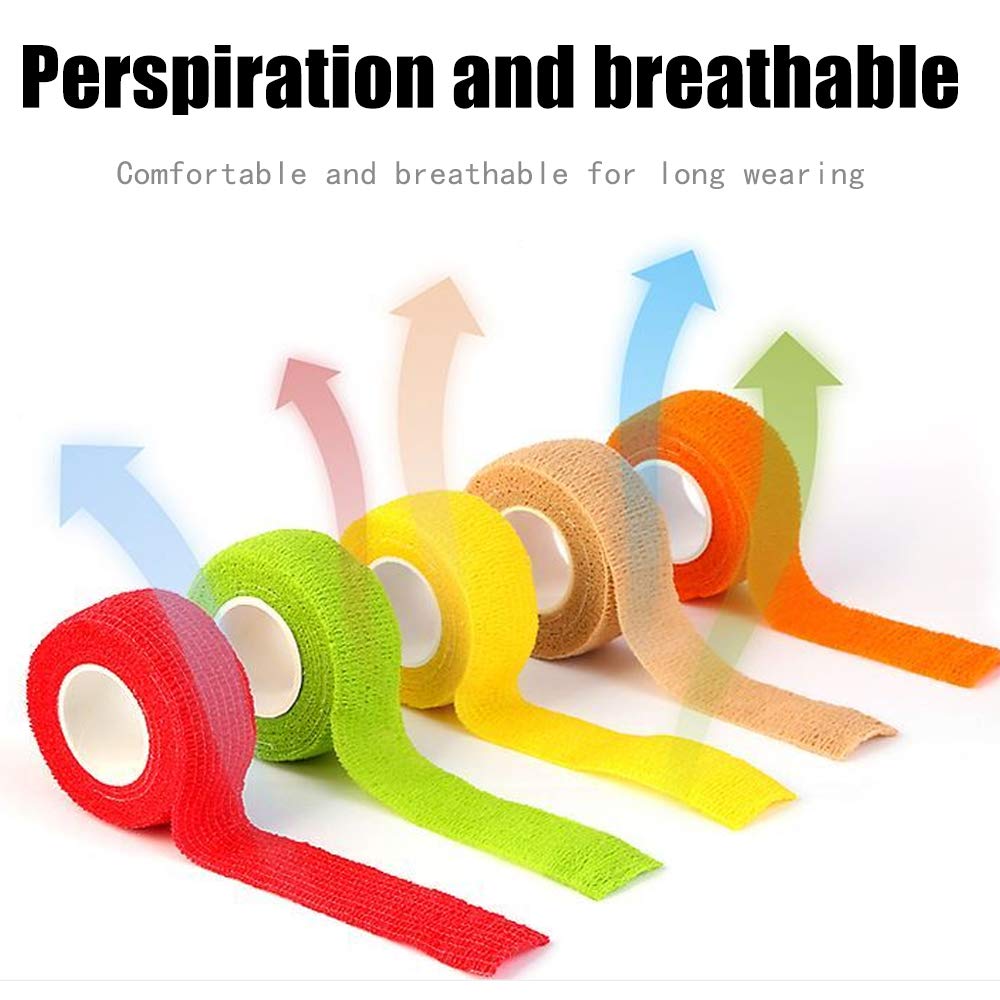 (12-Pack) 1” x 5 Yards | Self Adhesive Bandage Wrap, Kuvvfe Athletic Elastic Cohesive Bandage for Sports Injury,Strain,Knee & Wrist,Ankle Sprains & Swelling First Aid