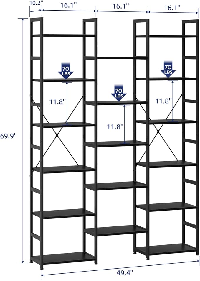NUMENN Triple Column 6 Tier Bookshelf, Bookcase