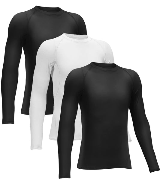 Rolimaka 3 Pack Boys' Girls' Compression Shirts Youth Long Sleeve Undershirt Sports Moisture Wicking Baselayer 2Black 1White L