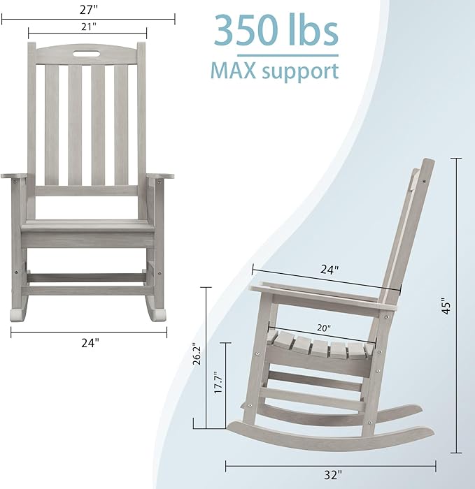 Psilvam Oversized Outdoor Rocking Chair Set of 2, Porch Rocker