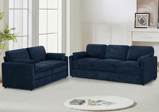 Classic Chenille Sofa Set with 2 Extra Armrest Pillows, Loveseat and 3-Seat