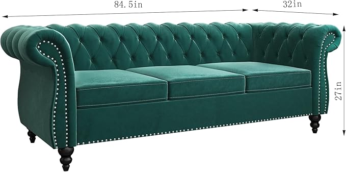 3 Piece Living Room Set, Velvet Chesterfield Sofa Loveseat Couch Chair