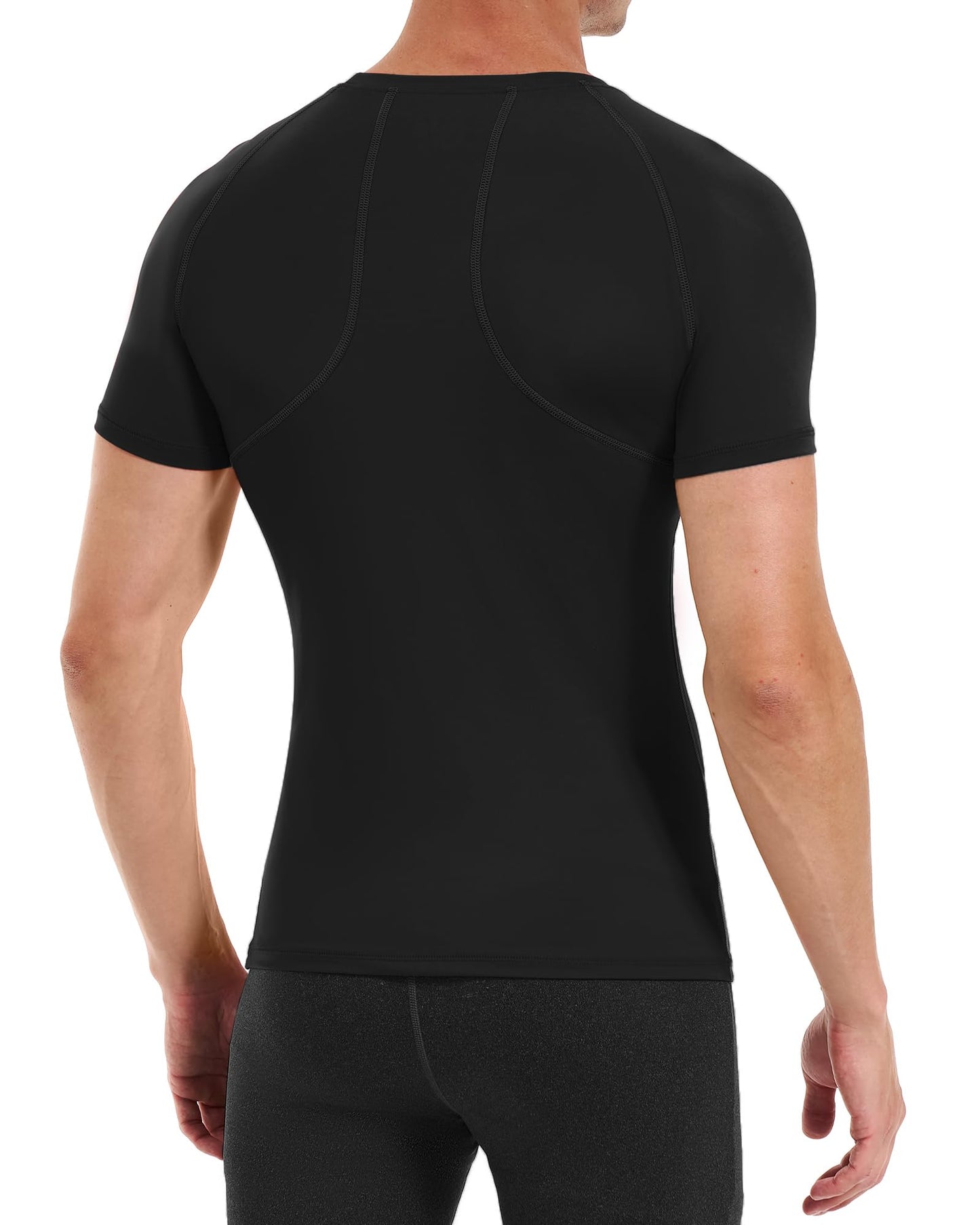 Runhit Mens Compression Shirt Short Sleeve Black Compression Shirt Men Quick Dry Cool T-Shirt Sports Workout Base Layer L