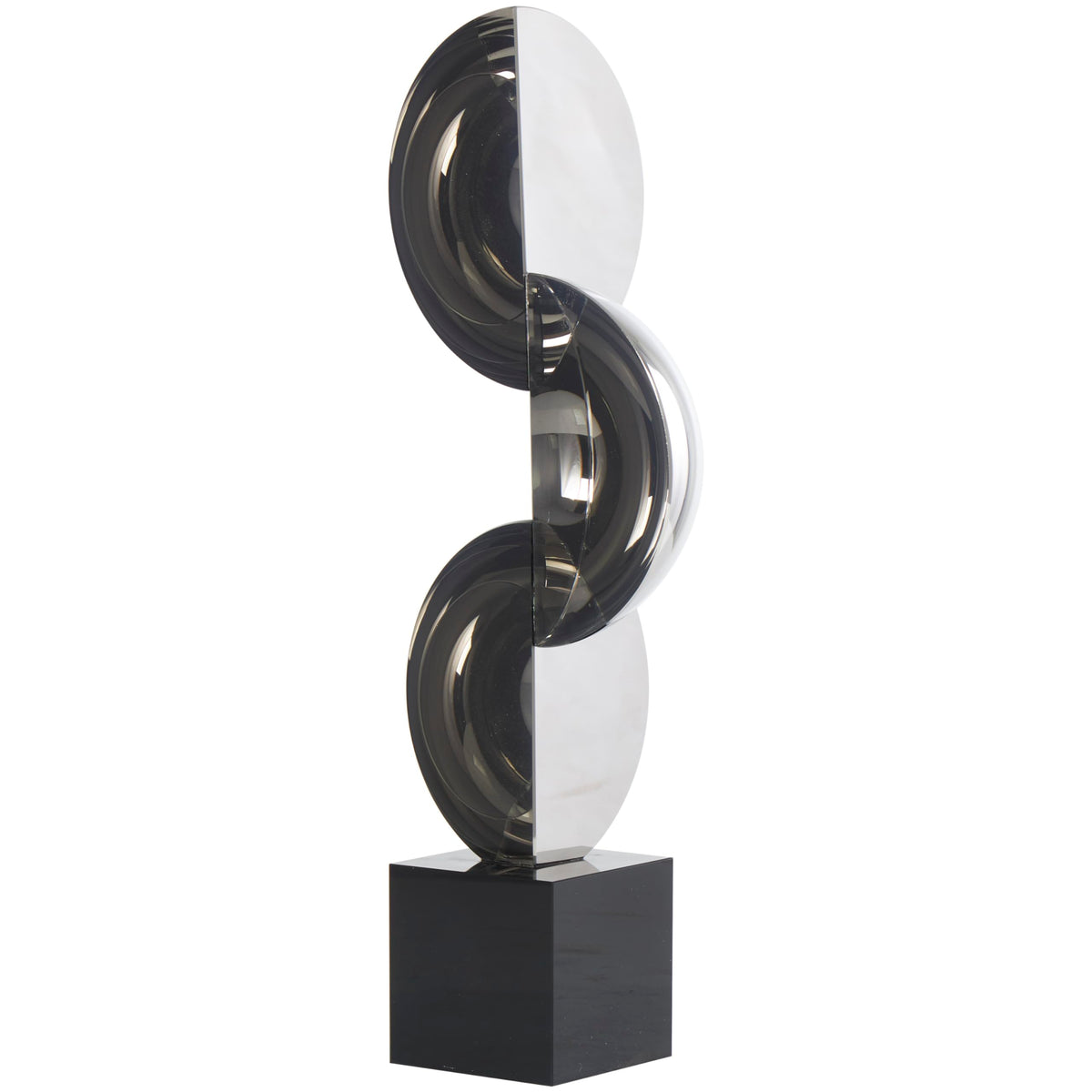 Deco 79 Crystal Geometric Decorative Sculpture Quartered Stacked Orbs Home Decor Statue with Square Black Base, Accent Figurine 5" x 4" x 16", Dark Gray