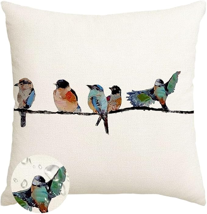 RABUSOFA Outdoor Pillow Covers 22x22 Inch, Outdoor Bird Lumbar Throw Pillow