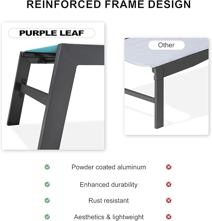 PURPLE LEAF Extra Large Outdoor Chaise Lounge 2 Pieces Aluminum Patio Lounge
