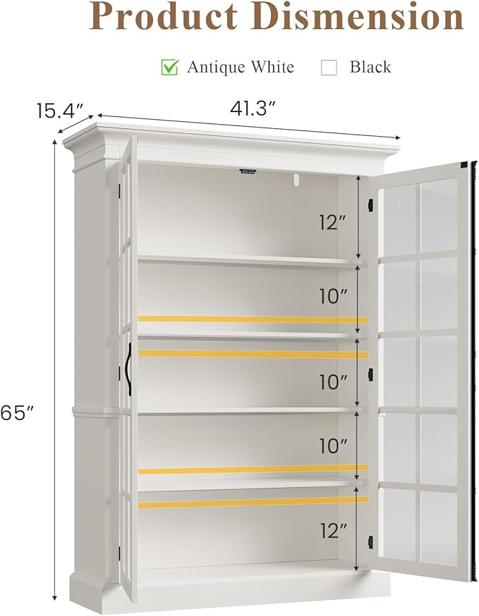 QUW Modern 65" Display Cabinet, 5-Tier Bookcase