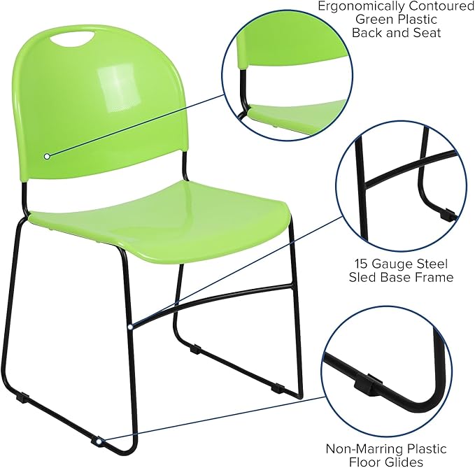 Flash Furniture HERCULES Series 880 lb. Capacity Green Ultra-Compact Stack Chair
