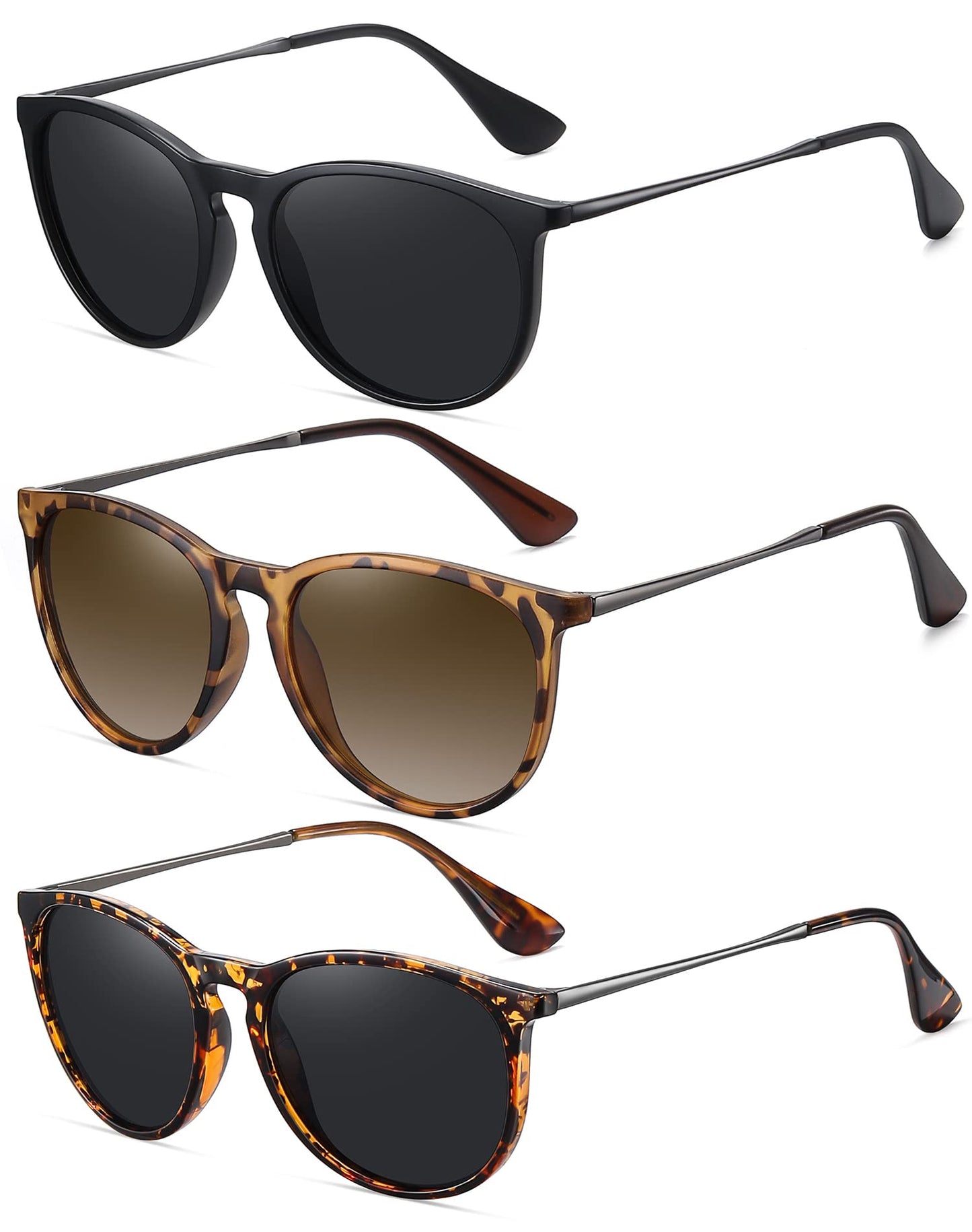 WOWSUN Polarized Sunglasses womens trendy 2025 glasses- Vintage Retro Round (3Pack)