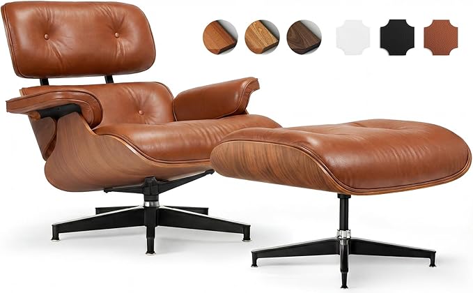 Top Grain Leather, Mid Century Chaise Lounge Chair and Ottoman, Reading Chair