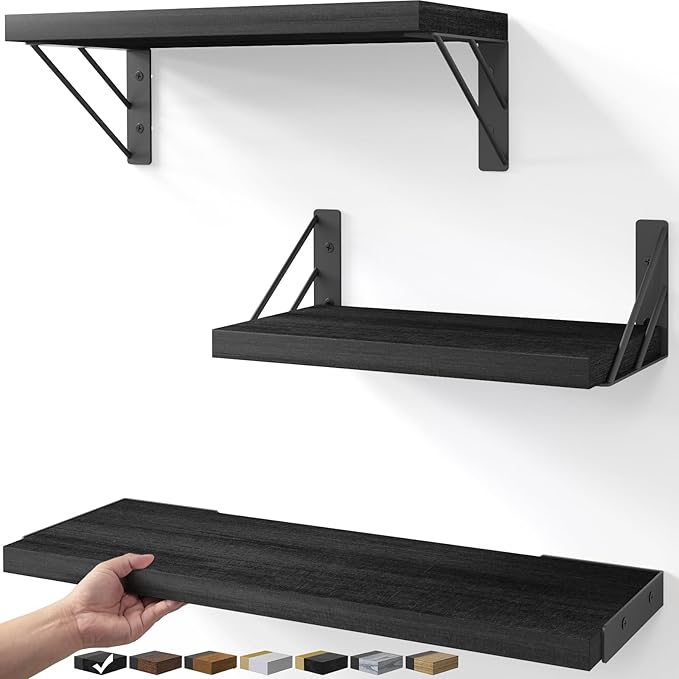 BAYKA Wall Mounted Floating Bathroom Shelves, Wood Floating Wall Shelf