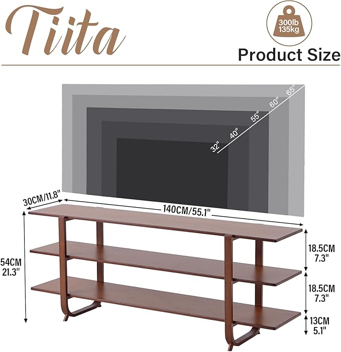 Tiita Wooden TV Stand for 65 Inch TV, Modern Media Console Table