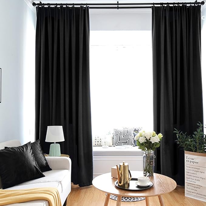 59 Inch Black Linen Cotton Canvas Embroidery Fabric by The Yard Solid Color
