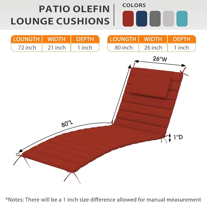 Sundale Outdoor Olefin Quilted Lounge Cushion Set of 2, Patio Foldable Chaise