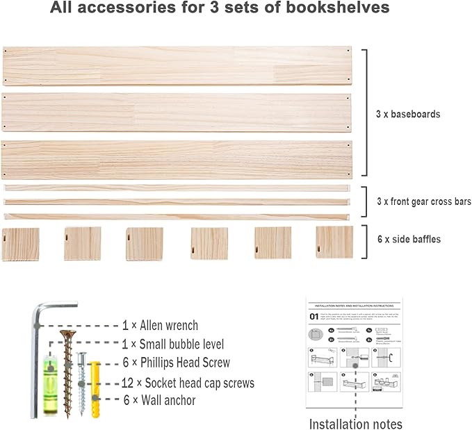 AZSKY Natural Wood Nursery Shelves, Floating Wall Mount Book Shelves Kids Baby