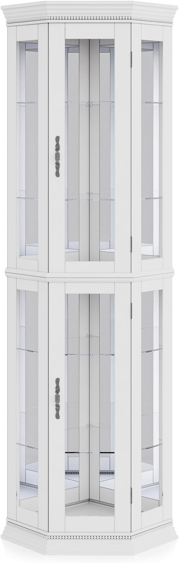 BELLEZE Lighted 3-Side Glass Display Curio Cabinet w/Tempered Glass Doors &