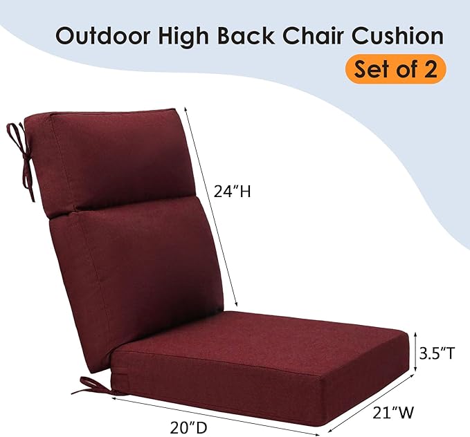 Unimatta Sunbrella Outdoor High Back Chair Cushion Seat Pads, 44 x 21 Inch