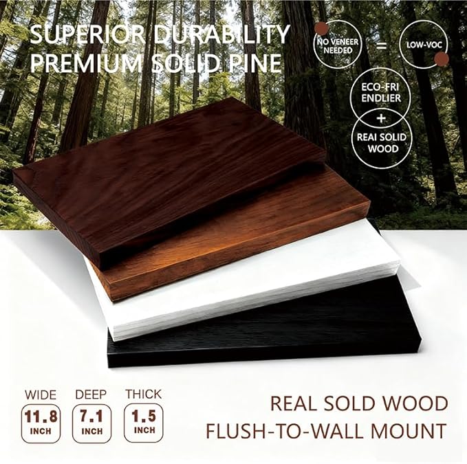 Solid Wood Floating Shelves, 11.8in Finished Real Wood Wall Shelves