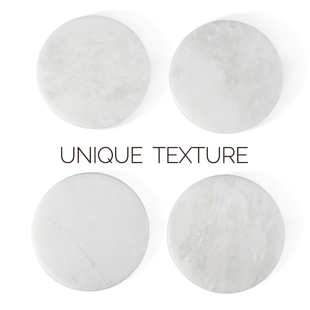 Koville Marble Coaster Set of 4, Round White Coasters, 4" Cup Coasters for Drinks, Heat Resistant Coaster for Coffee Table Home Office Bar Decor(Namib Fantasy)
