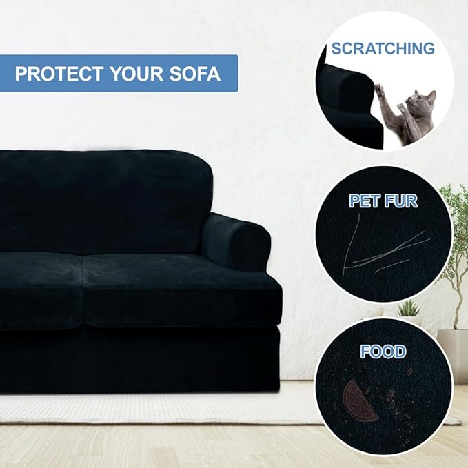 CUCRAF T Cushion Sofa Cover 4 Piece Slipcovers, Soft Thick Velvet Couch Cover