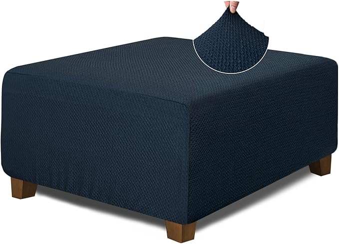 NeColorLife Square Ottoman Cover Jacquard Fabric Thick Stretchable Slipcover