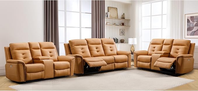 ANJ 3-Piece Faux Leather Power Recliner Sofa Set