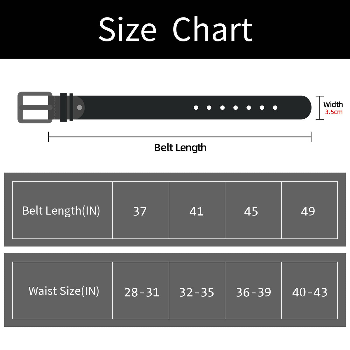 maikun Mens Black Leather Belt, Casual Dress Belts For Men, Classic Design, Black Buckle Length 41''