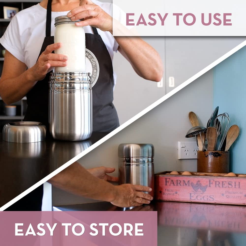 Stainless Steel Yogurt Maker with 1 Quart Glass Jar and Complete Recipe Book to Make 12+ Easy Homemade Dairy Free and Milk Yogurts