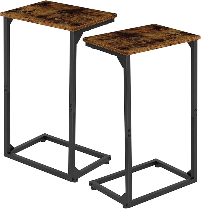 AMHANCIBLE C Shaped End Tables Set of 2, Couch Side Tables that Slide Under Sofa