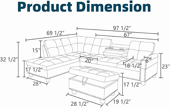 97.5" L Shaped Couch Set Leather, Modular Sectional Couches