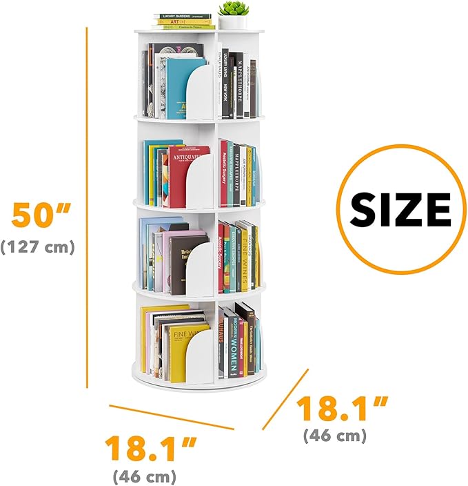 SpaceAid 4 Tier Rotating Bookshelf Tower, Spinning Bookcase Lazy Susan
