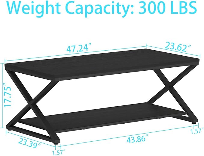 HSH Black Coffee Table Modern, 47 Inch Simple Rectangle Cocktail Table