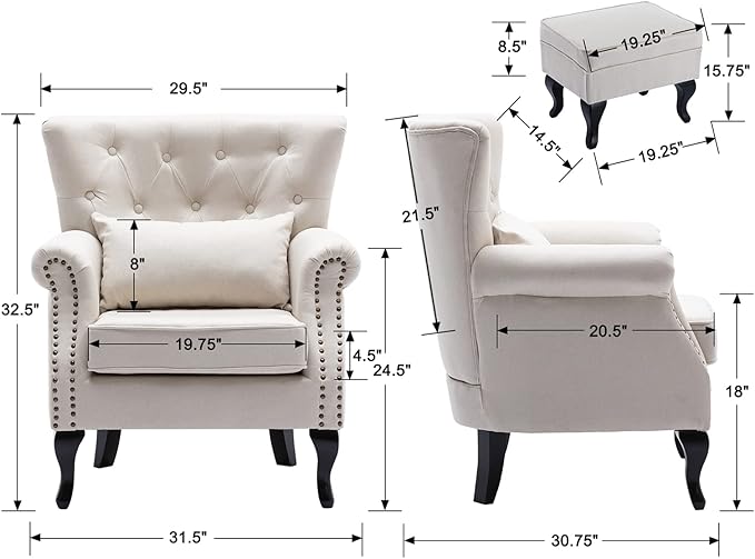 Mid Century Modern Accent Chair Upholstered Armchair Comfy Linen Fabric Tufted