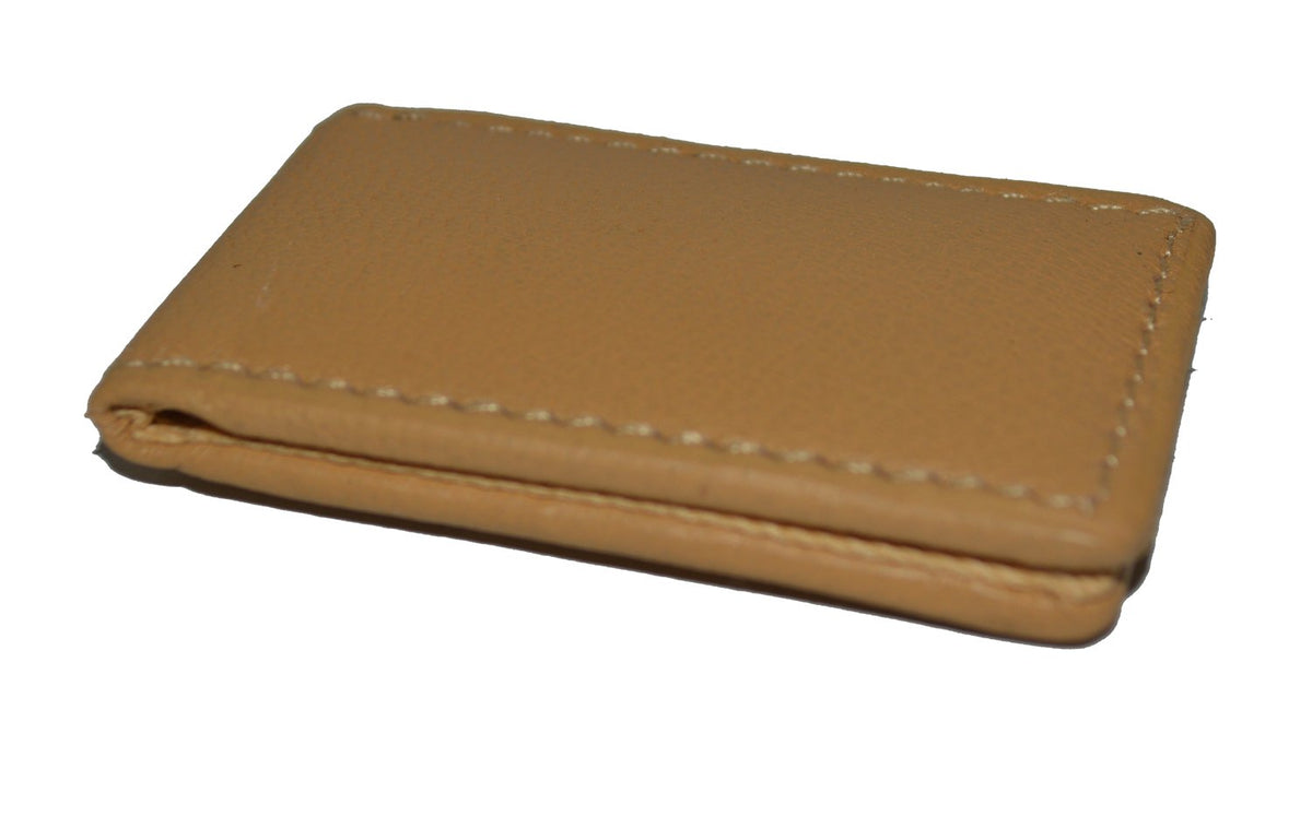 Leatherboss Genuine Leather Slim Magnetic Minimalist Bifold Money Clip Cash Holder Wallet, Tan