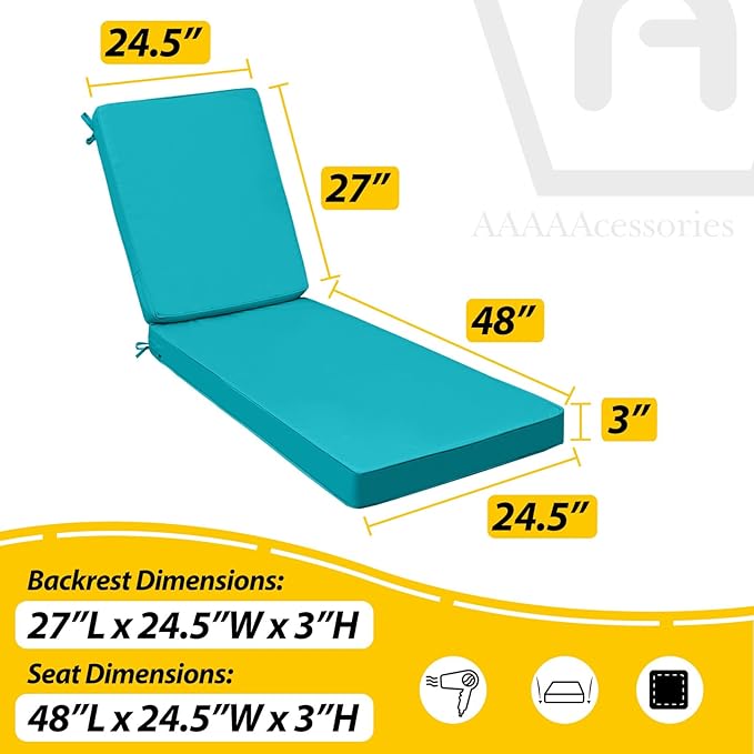 AAAAAcessories Outdoor Chaise Lounge Cushions, Fade-Resistant, Waterproof Patio