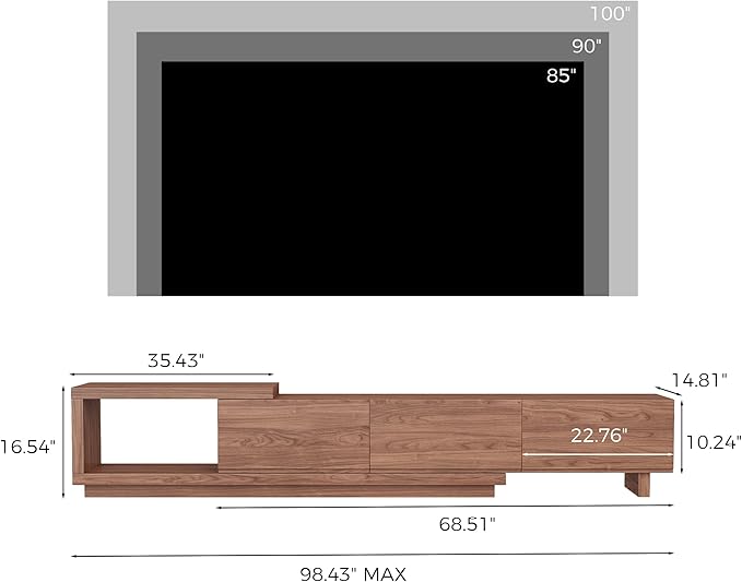 Extendable TV Stand for 65-100 Inches TVs – Walnut Entertainment Console