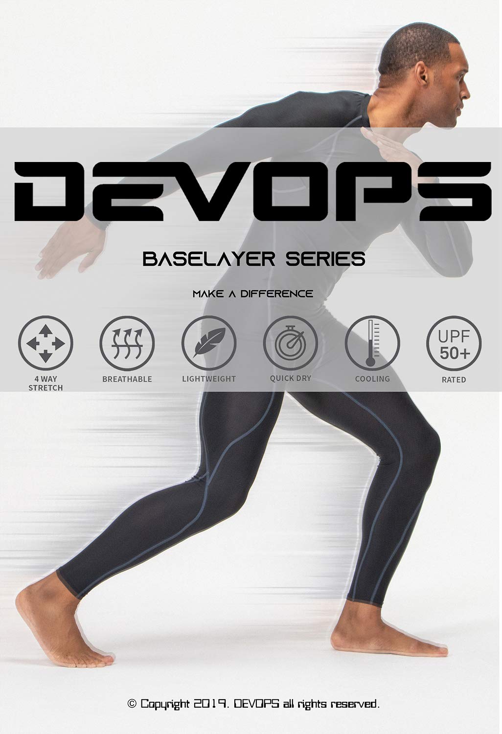 DEVOPS 3 Pack Men's Cool Dry Short Sleeve Compression Shirts, Sports Baselayer T-Shirts Tops, Athletic Workout Shirt (Large, White/White/White)