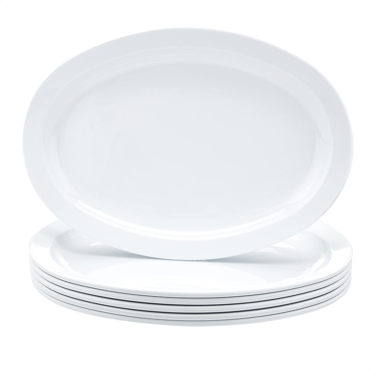 Amazon Basics Melamine Oval Platter Serving Tray, Dishwasher Safe, Narrow Rim, 13 in x 9.75 in, White, 6-Piece Set