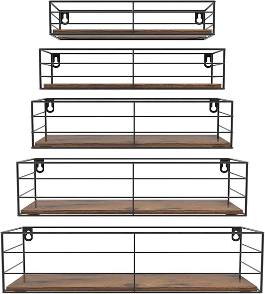CRUGLA Floating Wall Shelves Set of 5, Wall Mounted Bathroom Shelves, Hanging
