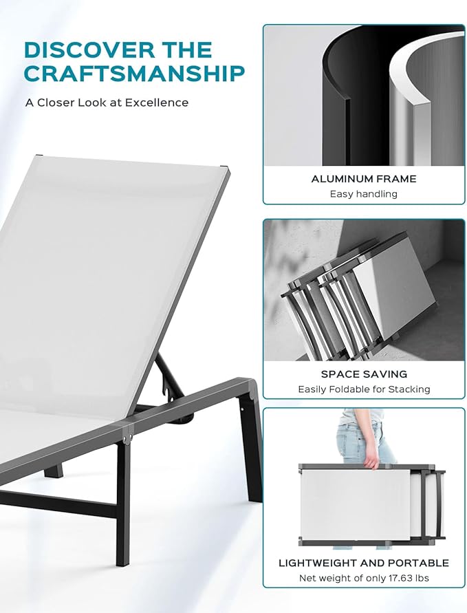 Patio Chaise Lounge Chair, Foldable Lounge Chair