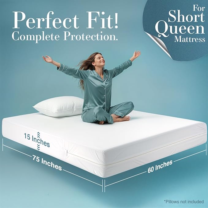Utopia Bedding Mattress Protector Zippered Short Queen Size, 100% Waterproof