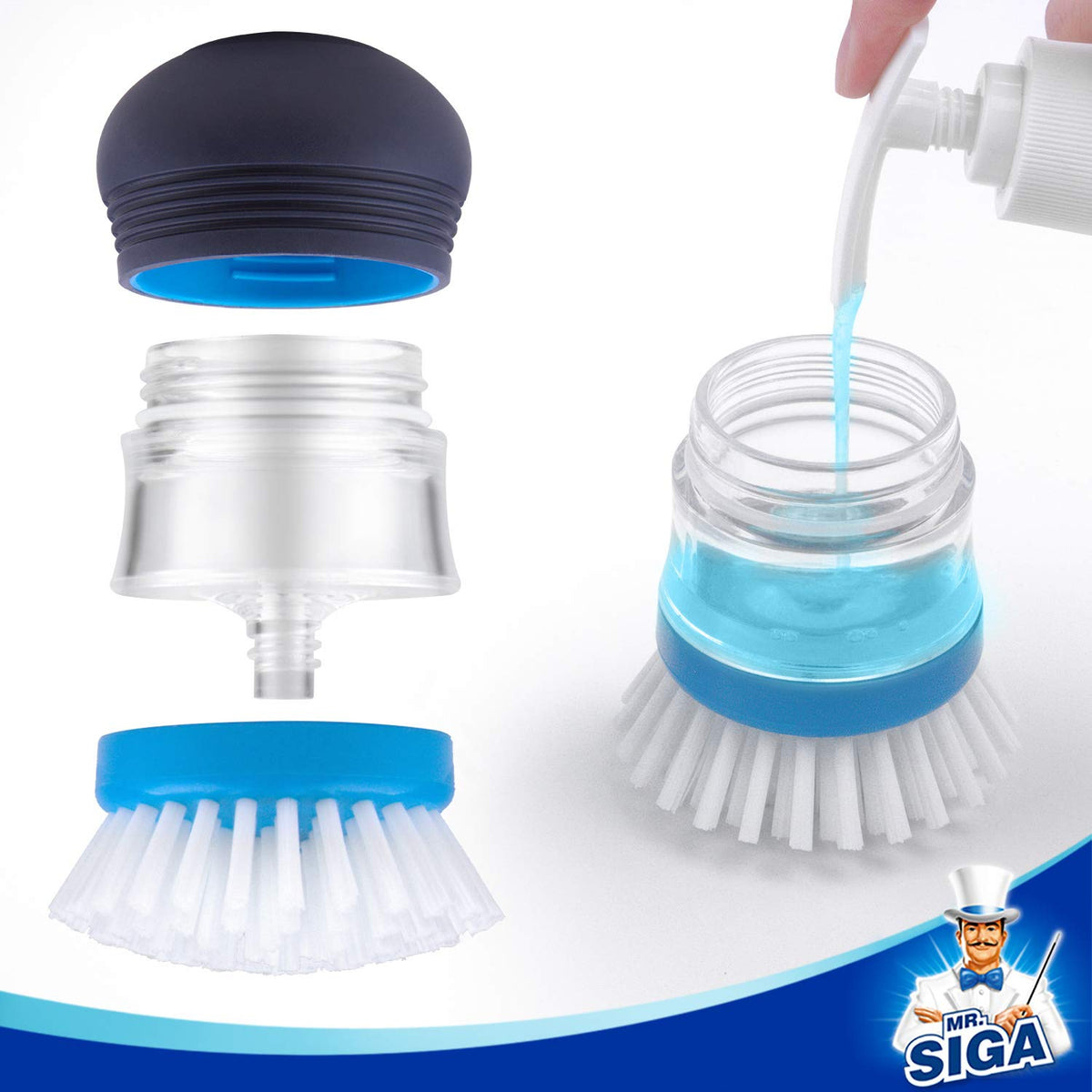 MR.SIGA Soap Dispensing Palm Brush Refill, Pack of 4