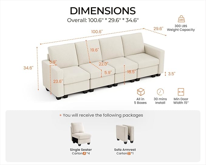 CHIC HOUSE Modular Sectional Sofa