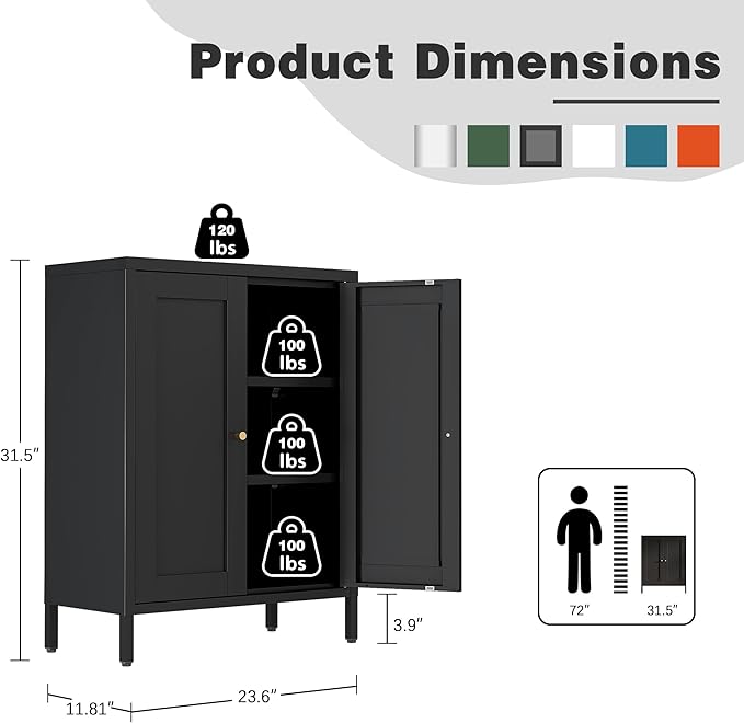 Bevivog Small Bathroom Storage Cabinet, Metal Floor Cabinets Sideboard