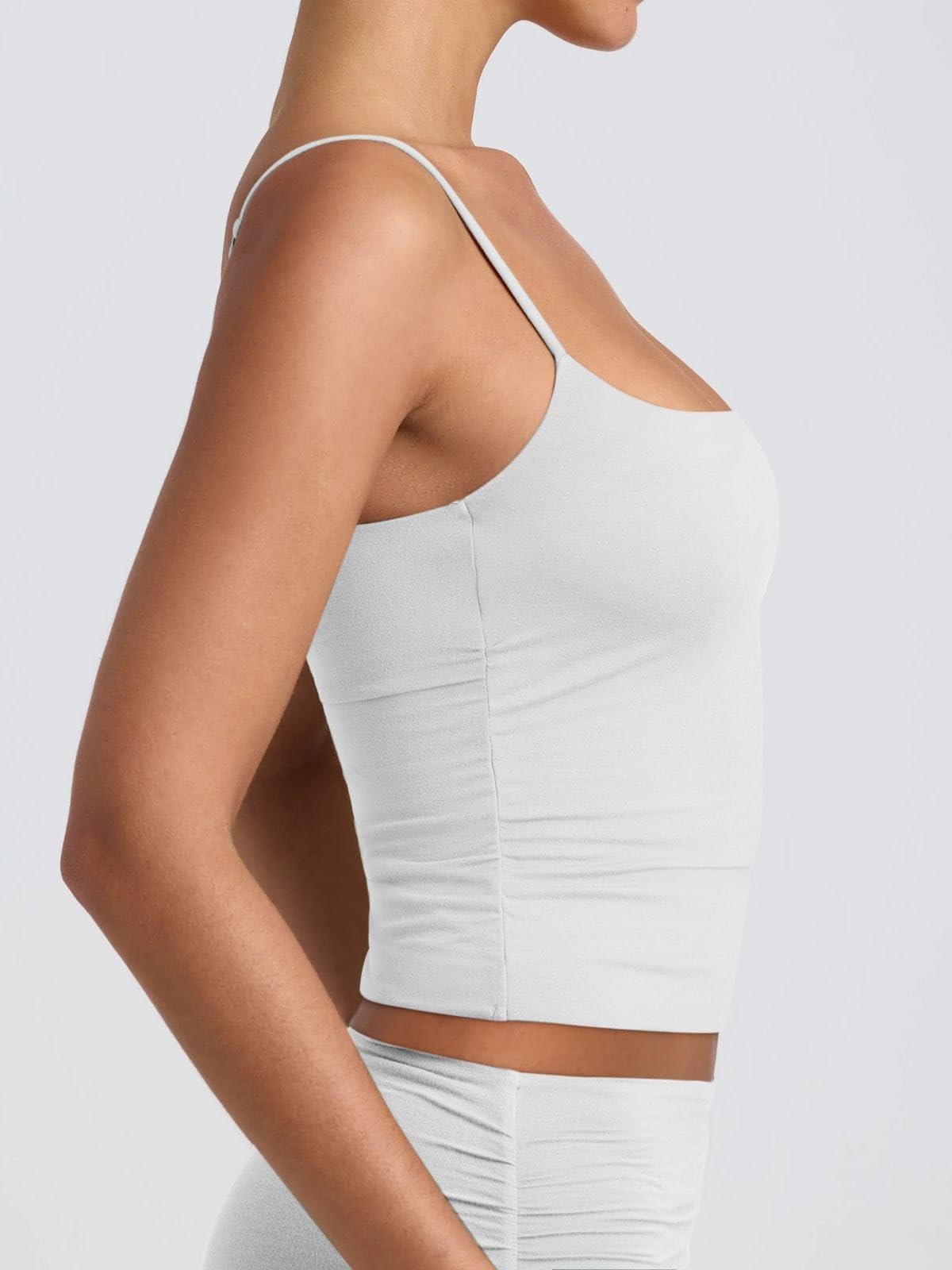 PINKMSTYLE Womens Double Lined Spaghetti Strap Tank Top Scoop Neck Sleeveless Basic Cami Shirts White Small