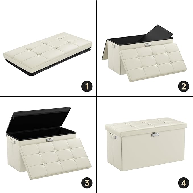 ENGPOW Storage Ottoman Bench, Fireproof Folding Bench